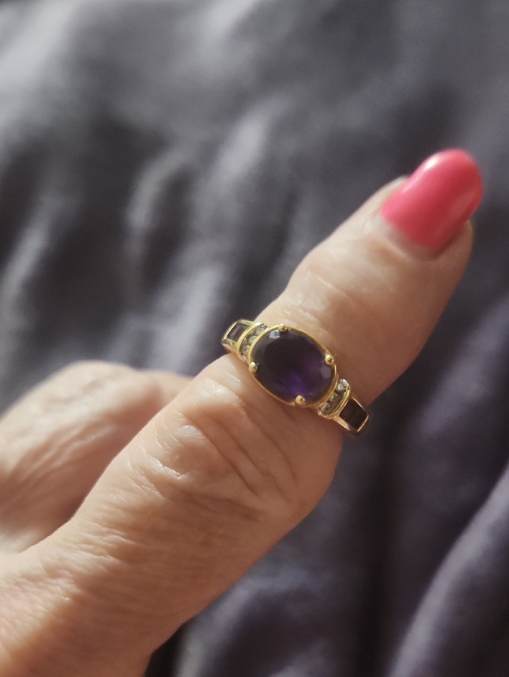 14kt Gold And Amethyst Ring With Diamond Accents